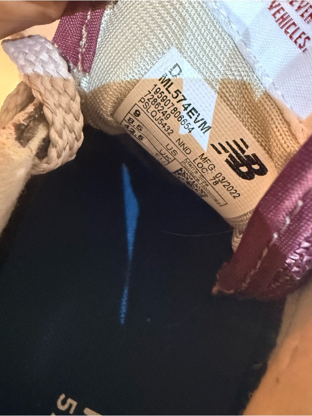 New Balance Women’s 574 Sneakers FM in Burgundy and Beige - Picture 5 of 6